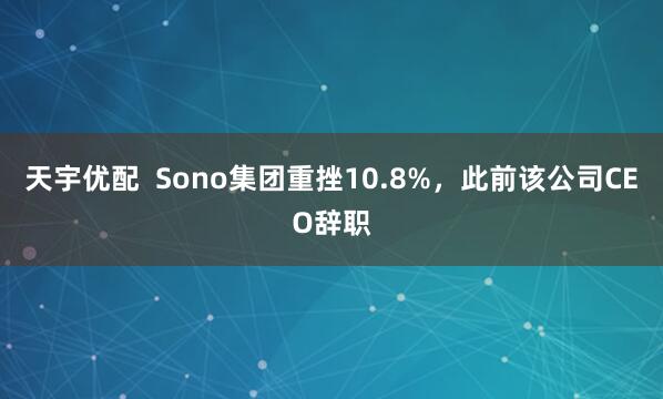 天宇优配  Sono集团重挫10.8%，此前该公司CEO辞职