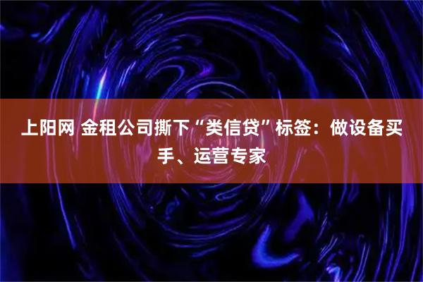 上阳网 金租公司撕下“类信贷”标签：做设备买手、运营专家